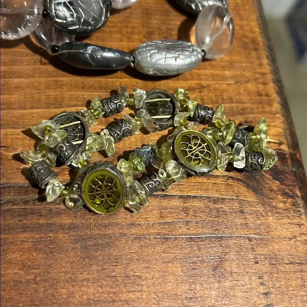 4pc Beaded Bracelet Stack Black Gray Brown Devotional Saint Whimsigoth